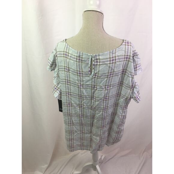 A.n.a Ruffle short sleeve tee plaid Small - Picture 5 of 11
